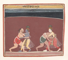 Krishna en Balarama vechten tegen de Boze Koning Kamsa