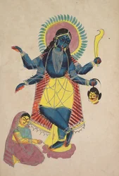 Krishna als Kali aanbeden door Radha, 1800s