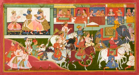 Krishna neemt afscheid, folio uit een Bhagavata Purana