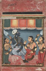 Krishna met Radha en twee bedienden recto, 18e eeuw