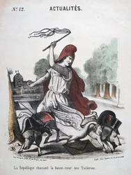 La Republique Chassant la Basse-cour des Tuilleries, allegorische cartoon, 1870-1871