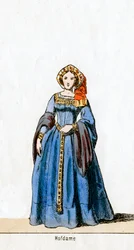 Hofdame, kostuumontwerp voor Shakespeares toneelstuk, Henry VIII, 19e eeuw