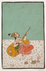 Dame muzikant die een sitar speelt, ca. 1800