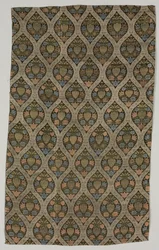 Lampas fragment met bloemen in ogivaal raster, 1600s