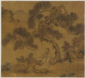 Landschap: een man onder een den, Ming-dynastie, 1368-1644