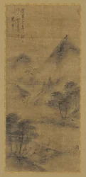Landschap: bergtoppen en stroom, Ming-dynastie