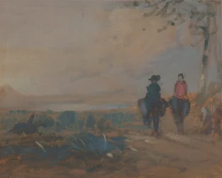 Landschap met meer en twee ruiters, ca. 1820