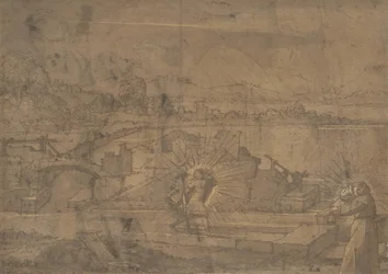 Landschap met Sint Christoffel en mannelijke monnik