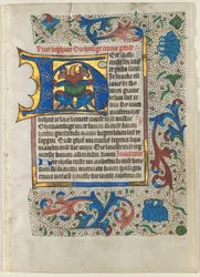 Blad uitgesneden uit een getijdenboek: Gedecoreerde initiaal H, ca. 1470-1480