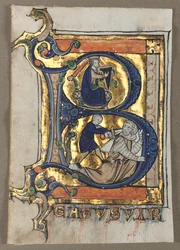 Blad uitgesneden uit een psalter: Initiaal B met koning David, ca. 1260