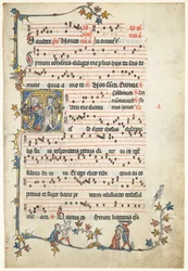Blad uitgesneden uit een Antifonarium: Initiaal Q met Heiligen Petrus en Paulus, c. 1325