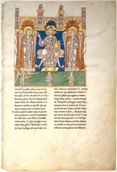 Blad uit een Beatus-manuscript: Christus in Majesteit met Engelen en de Engel van God