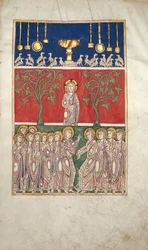 Blad uit een Beatus-manuscript: de opening van het vijfde zegel, ca. 1180