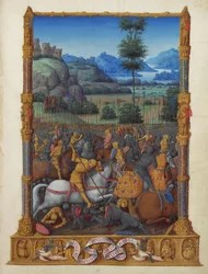 Les Très Riches Heures du duc de Berry, Folio 95r - Davids Overwinning