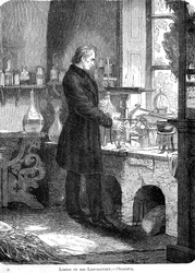 Liebig in Zijn Laboratorium-Chemie, midden 19e eeuw ca. 1885