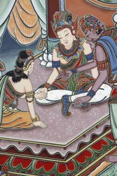 Leven van Boeddha Toen de jongen de leeftijd van 16 bereikte, regelde zijn vader zijn huwelijk met Ya, Seoul, Zuid-Korea