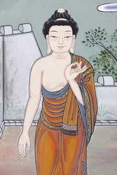 Leven van Boeddha De bediening Het Gebaar van Debat dat de leringen van de Boeddha uitlegt (Vitaka Mudra), Seoul, Zuid-Korea