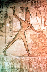 Kalkstenen reliëf uit de Tempel van Ramses II, Abu Simbel, Egypte, 13e eeuw v.Chr.