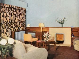 Woonkamer in het appartement van Miss Dinshaw, Stockleigh Hall, Regents Park, Gordon Russell Ltd., 1937