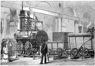 Locomotion, de eerste stoomlocomotief, bij het Railway Jubilee, Darlington, Durham, 19e eeuw