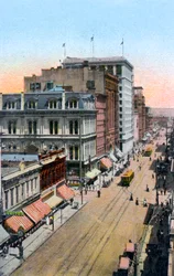 Kijkend naar het noorden langs Third Street, Portland, Oregon, VS, ca. 1900s