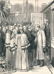 Lord Beaconsfield en Lord Salisbury op Charing Cross Treinstation, 1896