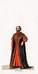 Lord Chancellor, kostuumontwerp voor Shakespeares toneelstuk, Henry VIII, 19e eeuw
