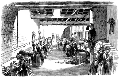 Machinekamer in een stoomnaai fabriek, 1854