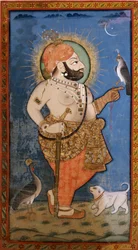Maharana Bhim Singh met een havik, 1805-1810