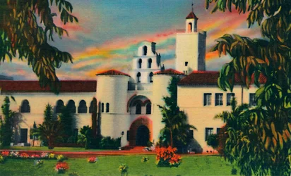 Hoofdingang. Administratiegebouw, Staatscollege. San Diego, Californië, c1941