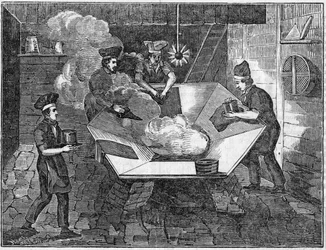 Het maken van beverhoeden, 1835