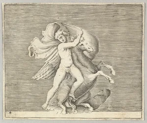 Man worstelt met gevleugeld paard, gepubliceerd ca. 1599-1622