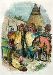 Mandan Indianen, met medicijnman in berenhuid