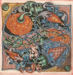 Manuscriptverlichting met initiaal S, uit een koorboek, Duits, 16e eeuw