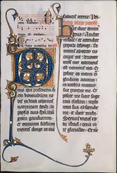 Manuscriptblad met initiaal M, uit een missaal, Frans