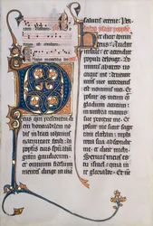 Manuscriptblad met initiaal M, uit een missaal