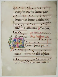 Manuscriptblad met initiaal T, uit een antifonarium, Italiaans