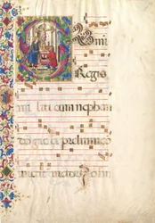 Manuscriptblad met Sint-Jan Gualbert in een Initiaal S, uit een Antifonarium, begin 16e eeuw