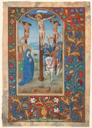 Manuscriptblad met de kruisiging, uit een getijdenboek