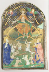 Manuscriptblad met het Laatste Oordeel, uit een Getijdenboek, ca. 1400