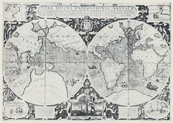 Kaart met de reis van Drake om de wereld 1577-1580, 1923