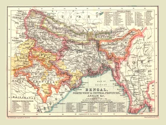 Kaart van Bengalen, de Noordwestelijke en Centrale Provincies, en Assam, 1902