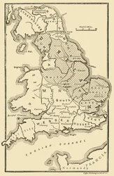 Kaart van Engeland met Angelsaksische koninkrijken en Deense districten, ca. 9e eeuw, 189