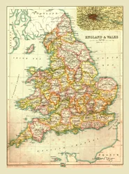 Kaart van Engeland en Wales, 1902