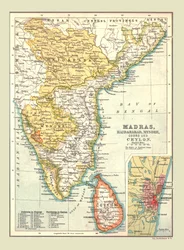 Kaart van Madras, Hyderabad, Mysore, Coorg en Ceylon, 1902