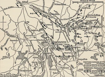 Kaart van de Slag bij Eylau, 1807