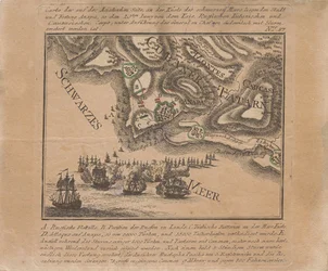 Kaart van de inname van de zeefort Anapa door Russische troepen aan de Zwarte Zee in juni 1791, 1791.