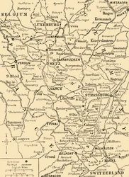 Kaart met de grens tussen Frankrijk en Duitsland, Eerste Wereldoorlog, ca. 1915, ca. 1920