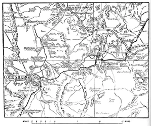 Kaart ter illustratie van de operaties rond Colesberg, 1902