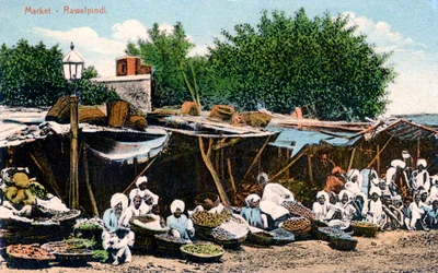 Markt, Rawalpindi, India, begin 20e eeuw